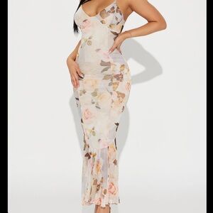 Fashion Nova Love Letters Mesh Maxi Dress - White and Pink Floral